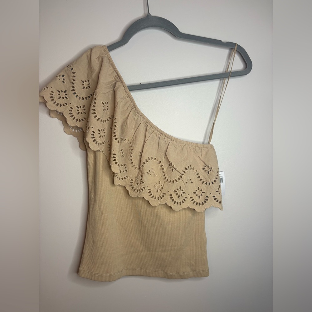 Women’s eyelet one shoulder rib knit top NWT size S